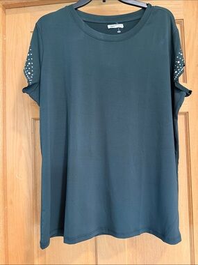 Edgely Teal Crew Neck Short Sleeve Tee with Stud Detail
